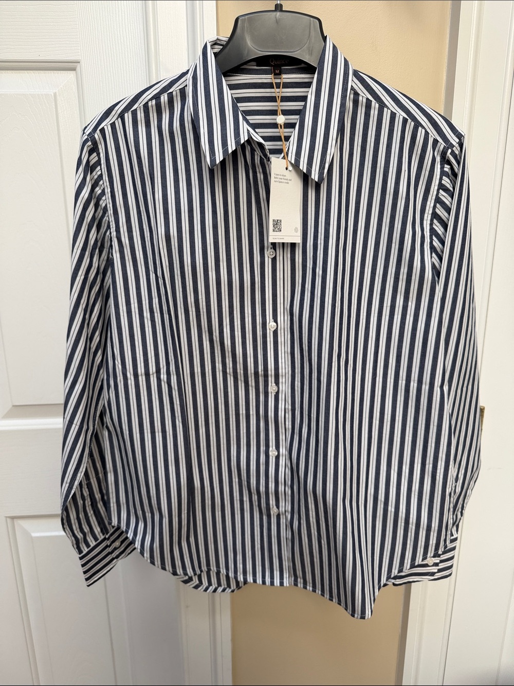 Quince Organic Cotton Navy and White Buttonsown Shirt